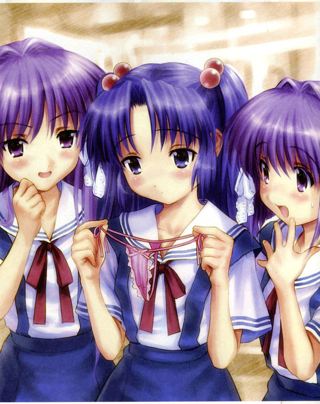 fujibayashi kyou, ichinose kotomi, and fujibayashi ryou (clannad) drawn by goto_p
