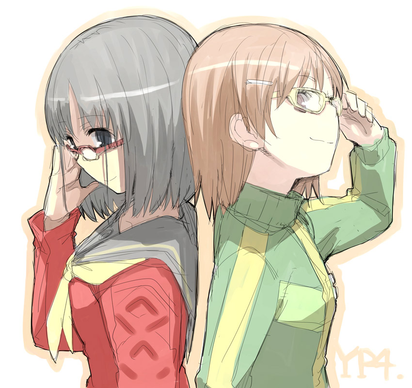 misaka mikoto, satonaka chie, amagi yukiko, and touyoko momoko (persona and 4 more) drawn by yu_65026