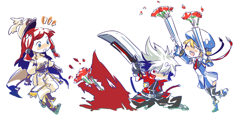 noel vermillion, ragna the bloodedge, and tsubaki yayoi (blazblue) drawn by @unko