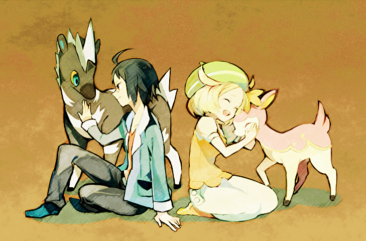 bianca, cheren, deerling, and blitzle (pokemon and 1 more) drawn by hou_(ppo)
