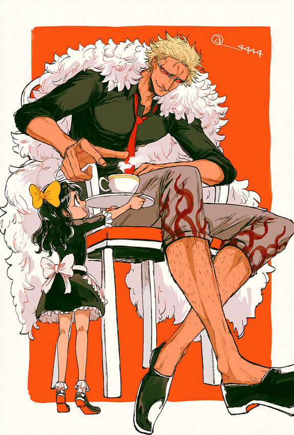 donquixote doflamingo and baby 5 (one piece) drawn by 4444_(tetsuya)