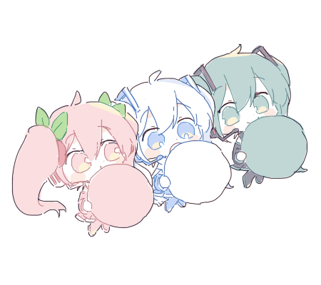 hatsune miku, yuki miku, and sakura miku (vocaloid) drawn by cs_voca