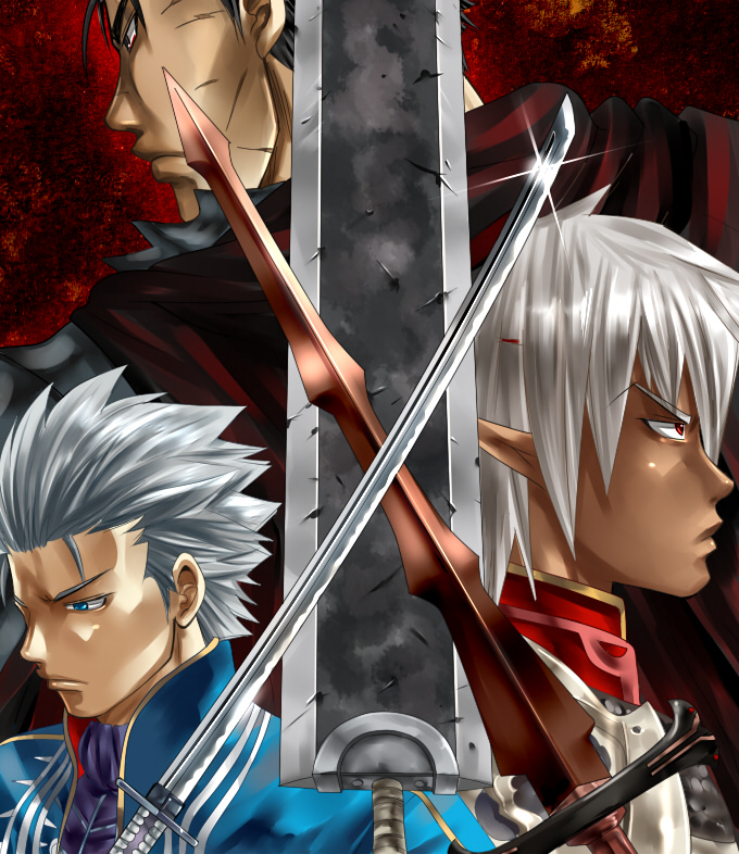guts, vergil, and buront (final fantasy and 4 more) drawn by nagare