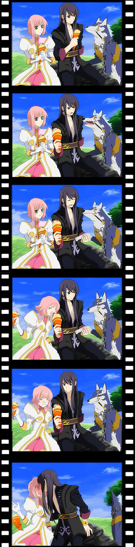 yuri lowell, estellise sidos heurassein, and repede (tales of and 1 more) drawn by cha_(komekko)
