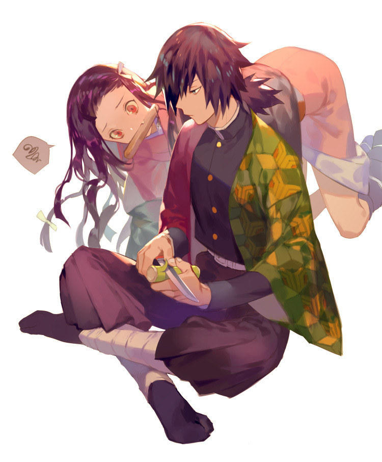 kamado nezuko and tomioka giyuu (kimetsu no yaiba) drawn by yamakawa