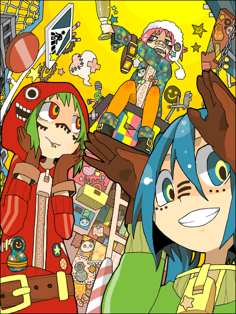 hatsune miku and gumi (vocaloid and 2 more) drawn by higashi_(azm)