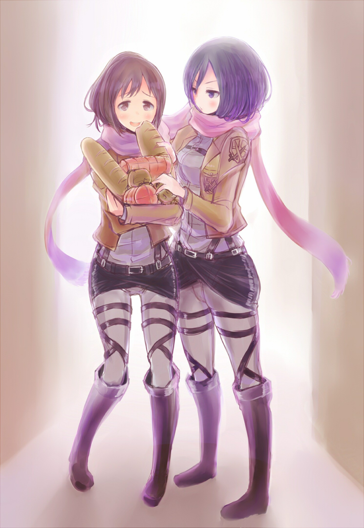 mikasa ackerman and sasha blouse (shingeki no kyojin) drawn by kei_takami