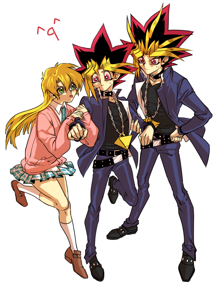 muto yugi, yami yugi, and rebecca hopkins (yu-gi-oh! and 1 more) drawn by kiru_(sorr5042)
