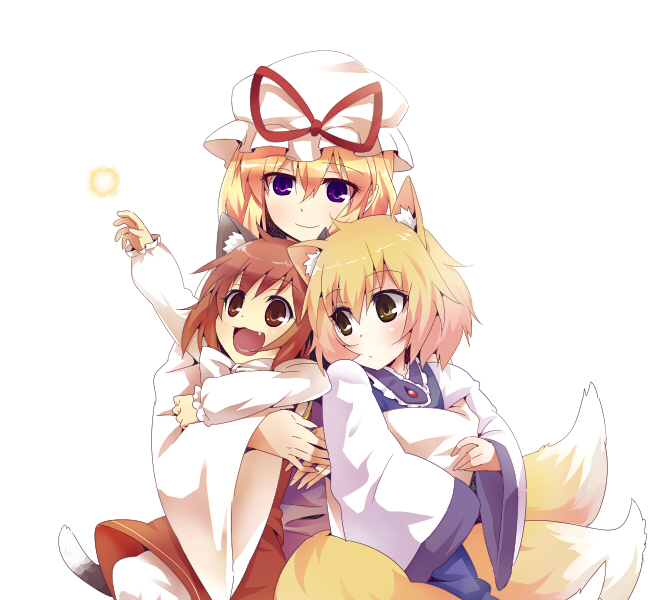 yakumo yukari, yakumo ran, and chen (touhou) drawn by kiji_(manekinuko-tei)