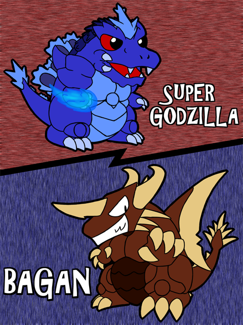godzilla, super godzilla, and bagan (godzilla and 1 more) drawn by irom_(vtad)
