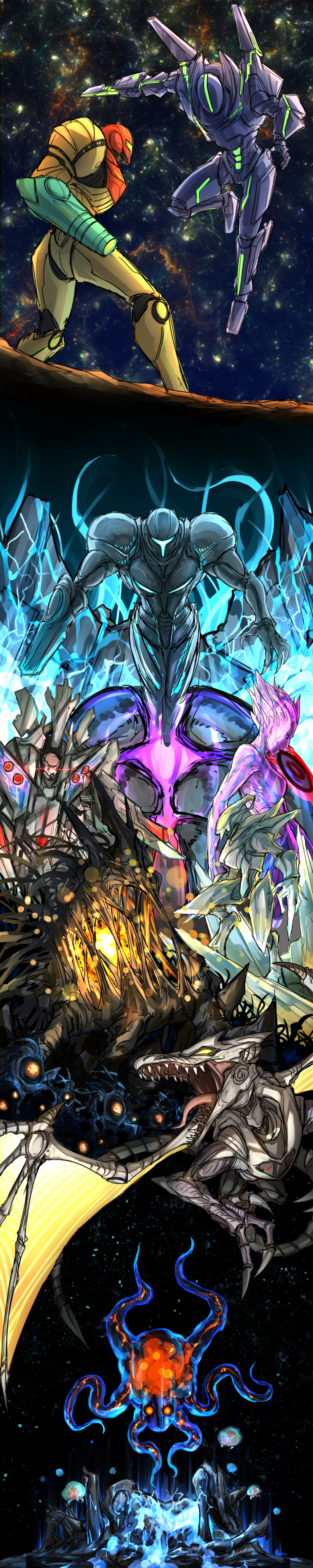 samus aran, metroid, metroid larva, ridley, dark samus, and 8 more (metroid and 4 more) drawn by kankan33333