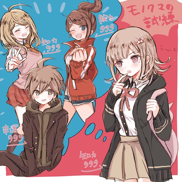 nanami chiaki, akamatsu kaede, naegi makoto, and asahina aoi (danganronpa and 4 more) drawn by nocoyaki