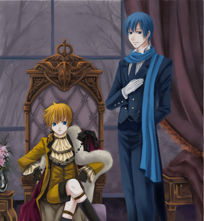 kagamine len and kaito (vocaloid and 1 more) drawn by kannagara_kanagi