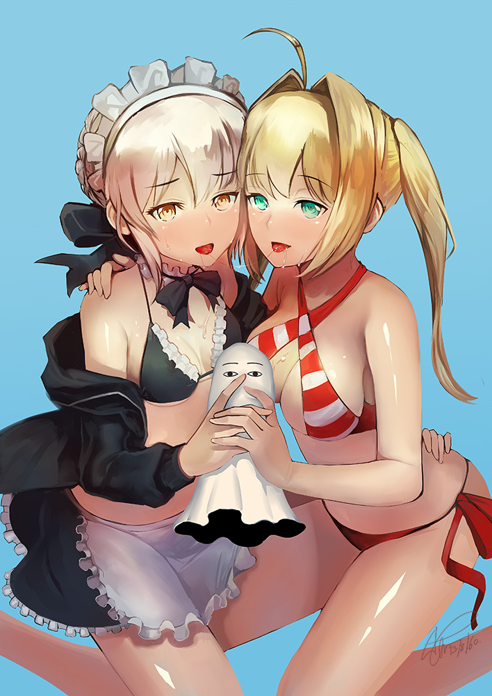 artoria pendragon, nero claudius, saber alter, and medjed (fate and 1 more) drawn by longjunt
