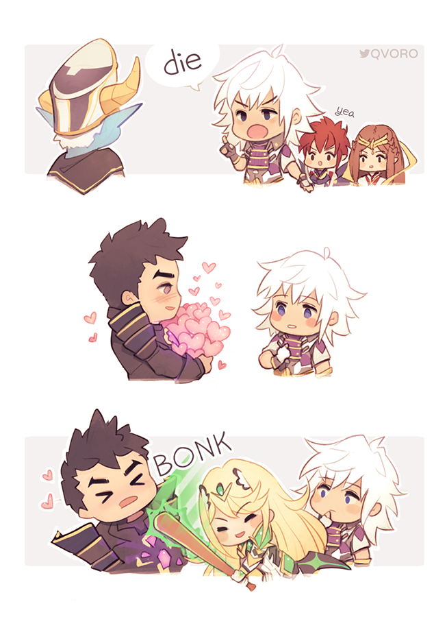 mythra, lora, jin, fan la norne, malos, and 1 more (xenoblade chronicles and 1 more) drawn by qvoro
