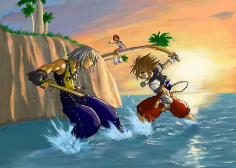 sora, kairi, and riku (kingdom hearts and 1 more) drawn by gts