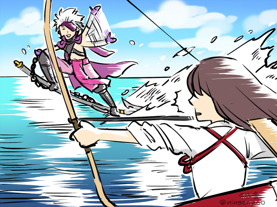 akagi and chousokabe motochika (kantai collection and 1 more) drawn by ko-on_(ningen_zoo)