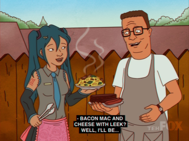 hatsune miku and hank hill (vocaloid and 2 more) drawn by tehnutball