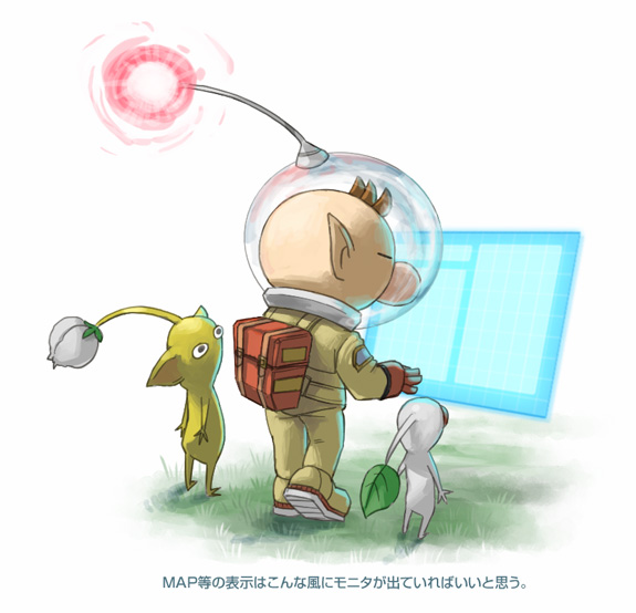 olimar, yellow pikmin, and white pikmin (pikmin) drawn by naru_(wish_field)
