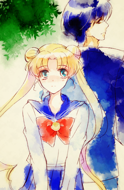 tsukino usagi and chiba mamoru (bishoujo senshi sailor moon) drawn by akatsuki_(yaneura_alice)