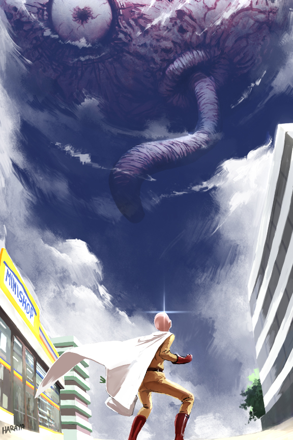 saitama and remina (one-punch man and 1 more) drawn by haraya_manawari