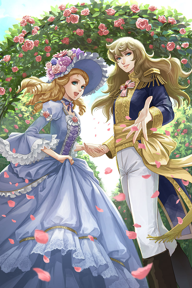 oscar francois de jarjayes and marie antoinette (versailles no bara) drawn by hinata_gureko