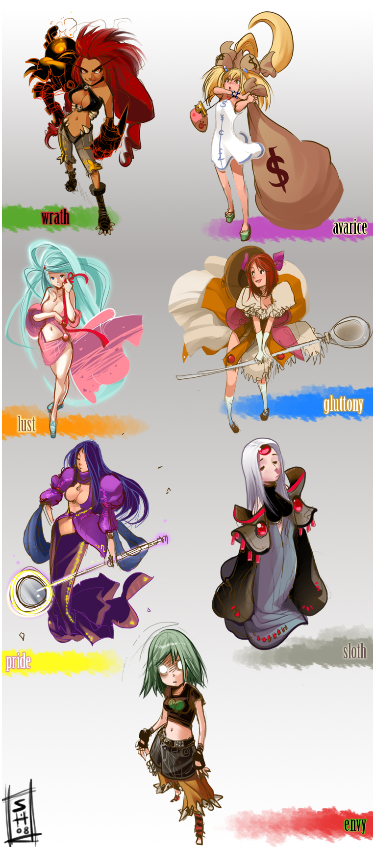 envy, avarice, sloth, gluttony, lust, and 2 more (living in sin) drawn by shaun_healey