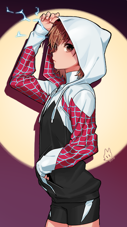 misaka mikoto and spider-gwen (toaru majutsu no index and 2 more) drawn by rod_(rod4817)