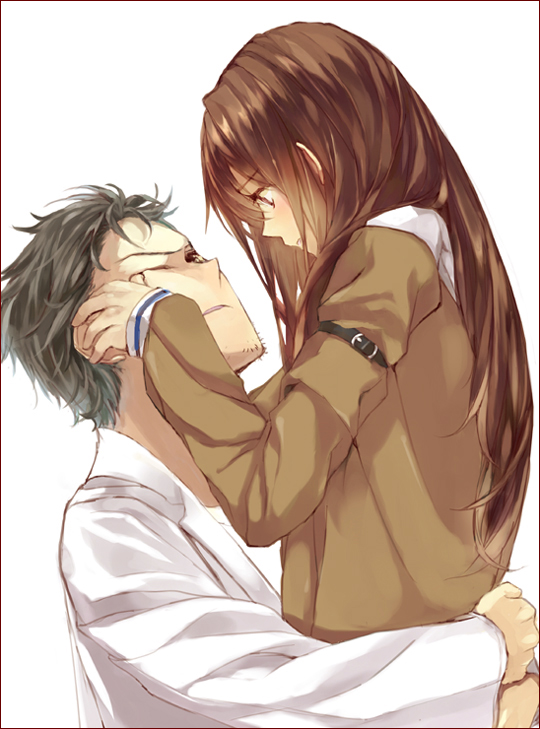 makise kurisu and okabe rintarou (steins;gate) drawn by sunege