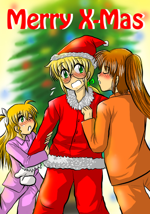 takamachi nanoha, vivio, and yuuno scrya (lyrical nanoha and 1 more) drawn by enokuma_uuta