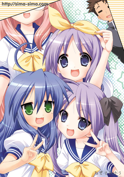 hiiragi kagami, izumi konata, hiiragi tsukasa, takara miyuki, and shiraishi minoru (lucky star) drawn by nagisawa_yuu