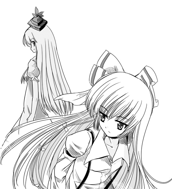fujiwara no mokou and kamishirasawa keine (touhou) drawn by kiku_hitomoji
