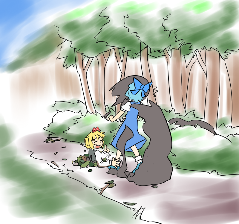 cirno, rumia, and inaba tewi (touhou) drawn by hihachi