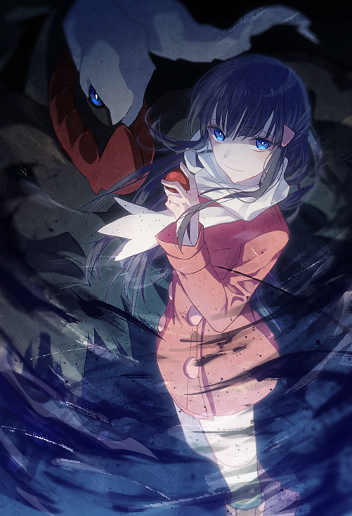 dawn and darkrai (pokemon and 2 more) drawn by io_(sinking=carousel)
