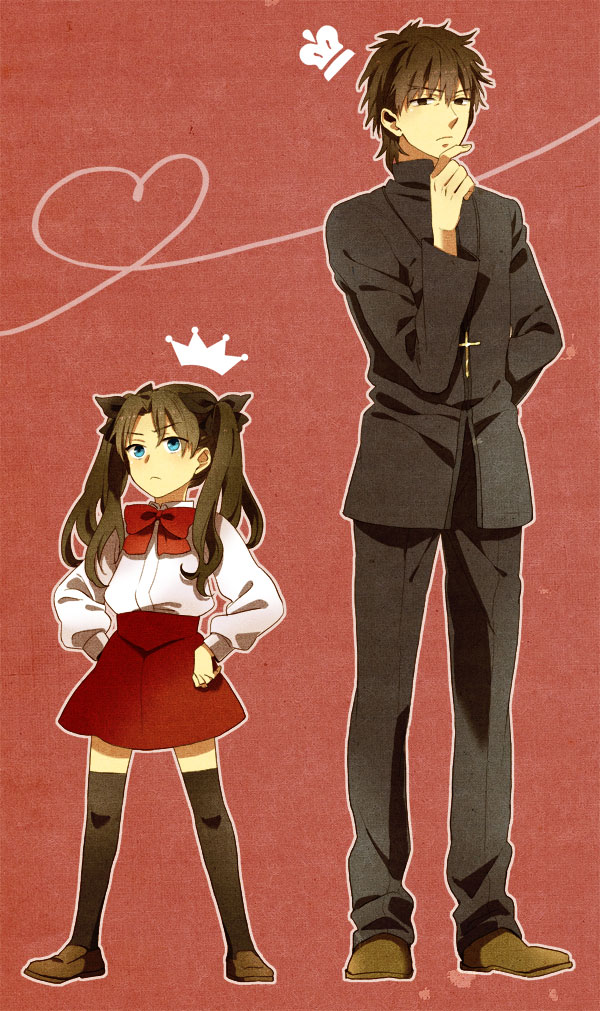 tohsaka rin and kotomine kirei (fate and 1 more) drawn by monaka