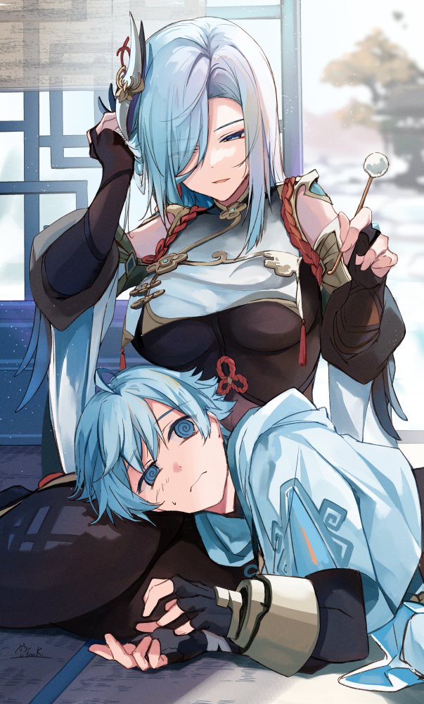 shenhe and chongyun (genshin impact) drawn by hirai_yuzuki