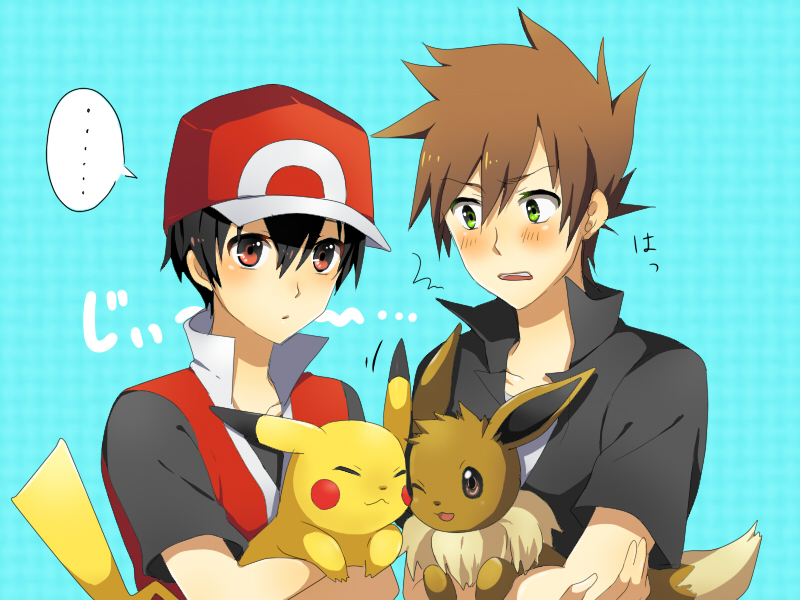 pikachu, red, eevee, blue oak, and pixiv red (pokemon and 2 more) drawn by yuu_(lyric)