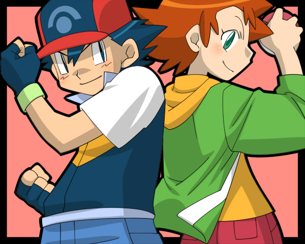 ash ketchum and leona (pokemon and 1 more) drawn by amada