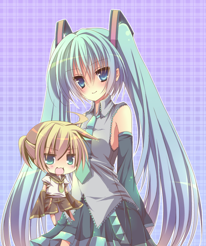 hatsune miku and kagamine len (vocaloid) drawn by reia