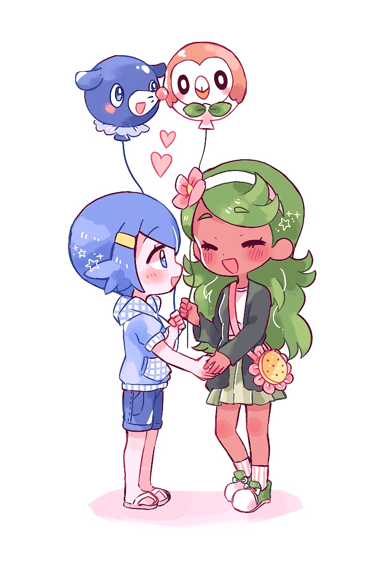 rowlet, lana, mallow, and popplio (pokemon and 1 more) drawn by catsubun_(kkst0904)