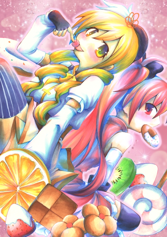 sakura kyoko and tomoe mami (mahou shoujo madoka magica) drawn by satsuki_suzuran