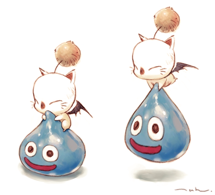 moogle and slime (final fantasy and 1 more) drawn by tahra