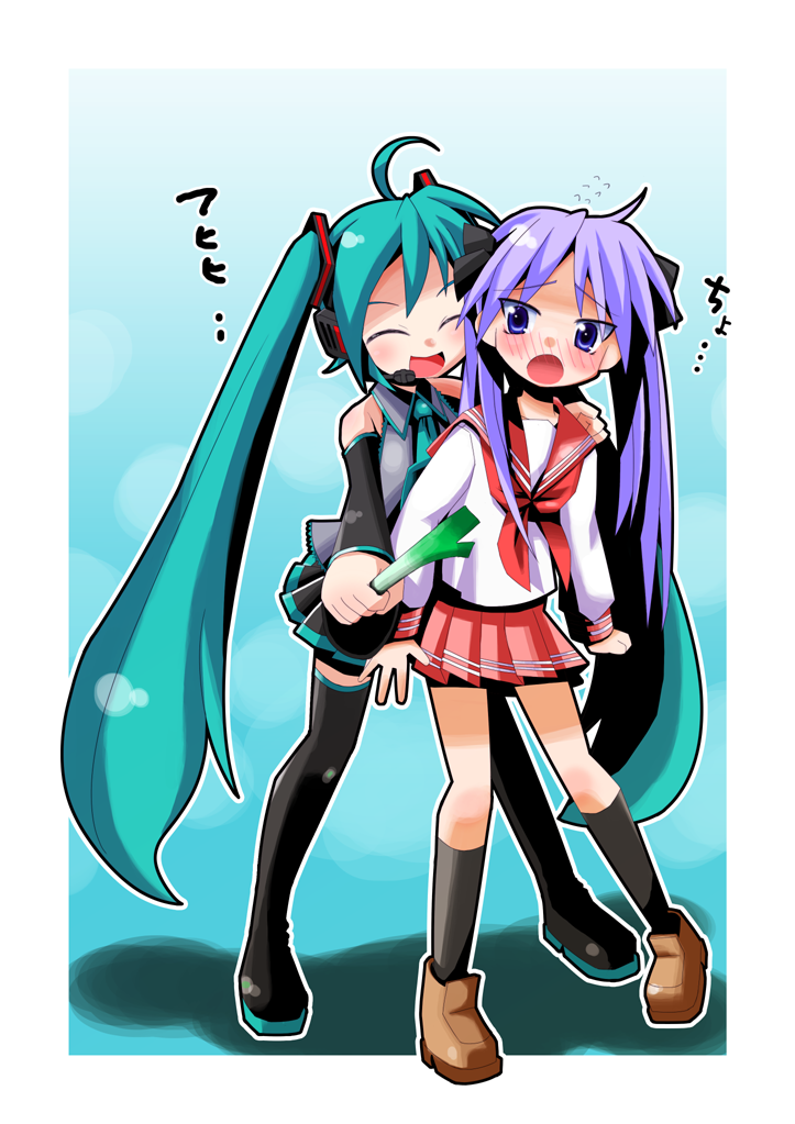 hatsune miku and hiiragi kagami (vocaloid and 1 more) drawn by totsuki_tooka