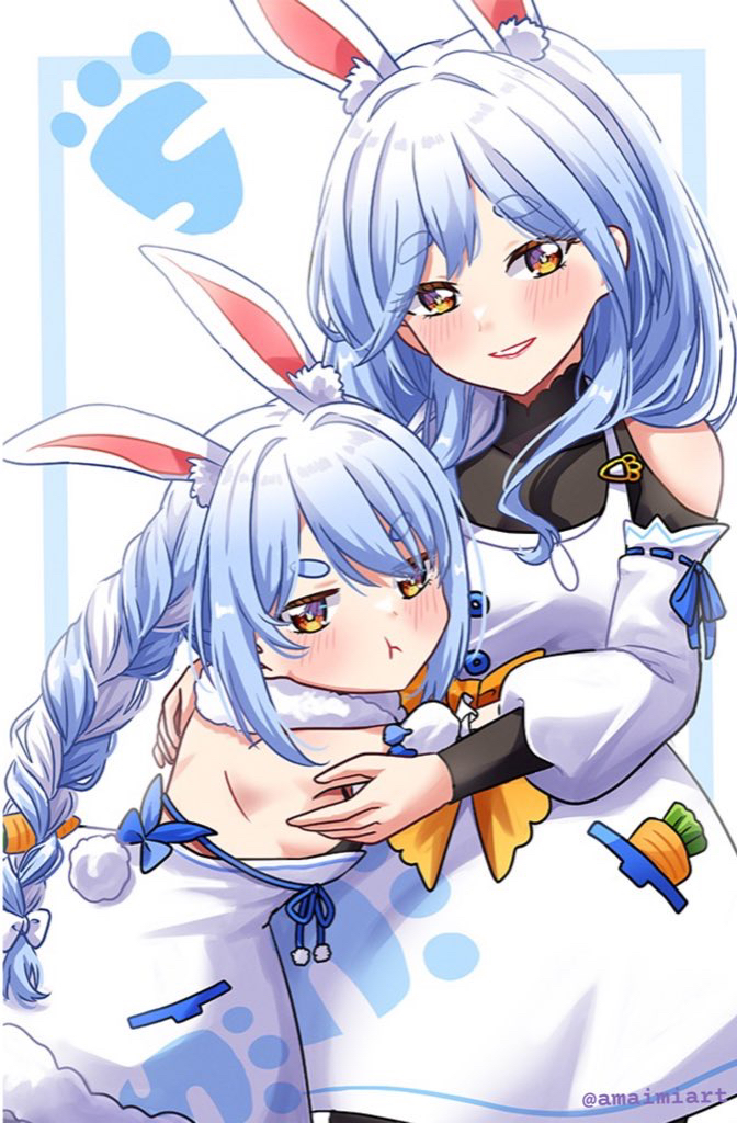 usada pekora, don-chan, and pekomama (hololive) drawn by amaimi