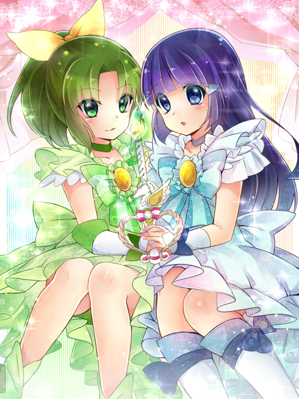 midorikawa nao, aoki reika, cure beauty, and cure march (precure and 1 more) drawn by haori_(ki-na-ri)