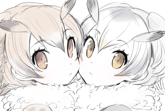 northern white-faced owl and eurasian eagle owl (kemono friends) drawn by kanimura_ebio