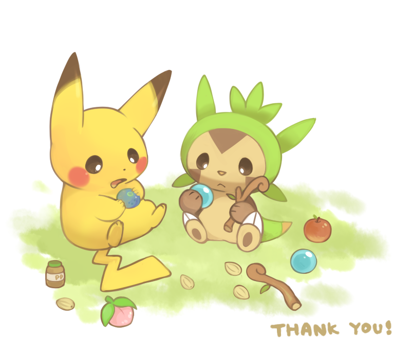 pikachu and chespin (pokemon and 2 more) drawn by konanbo