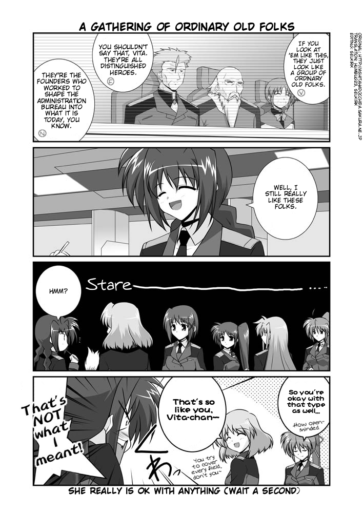 fate testarossa, takamachi nanoha, yagami hayate, vita, signum, and 4 more (lyrical nanoha and 1 more) drawn by mikage_takashi