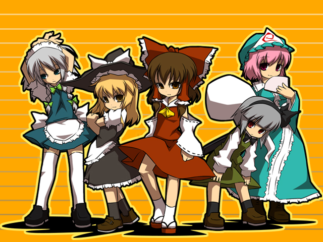 hakurei reimu, kirisame marisa, izayoi sakuya, konpaku youmu, and saigyouji yuyuko (touhou and 1 more) drawn by noya_makoto