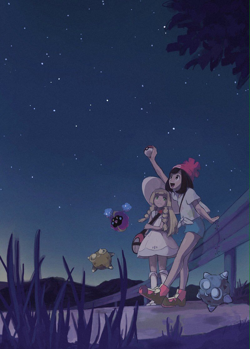 lillie, selene, cosmog, and minior (pokemon and 1 more) drawn by pktga_me